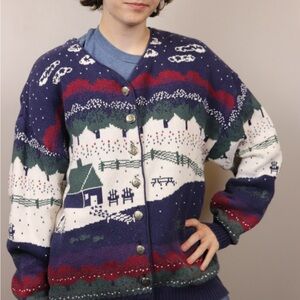 Vintage Multicolor Men's Cardigan Sweater Size Medium READ